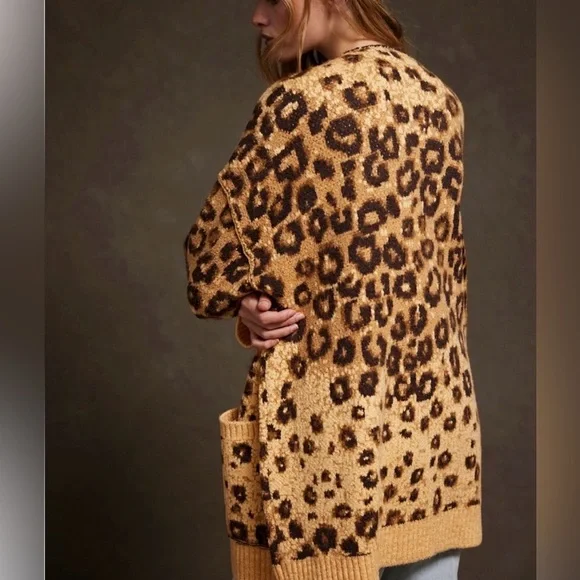 Free People State Side Cardi in Yellow Leopard Combo NWOT - Picture 3 of 8